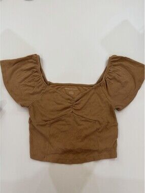 Women’s American Eagle Off The Shoulders Crop Top Size Small Tan Beige Stretch